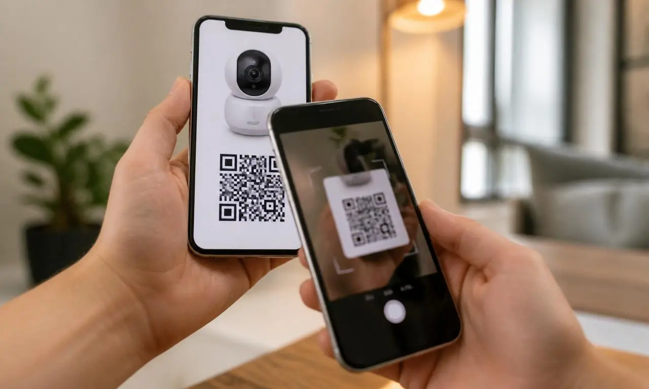 Aosu Family Share QR-Code auf einem Handy, wird von einem zweiten Smartphone gescannt