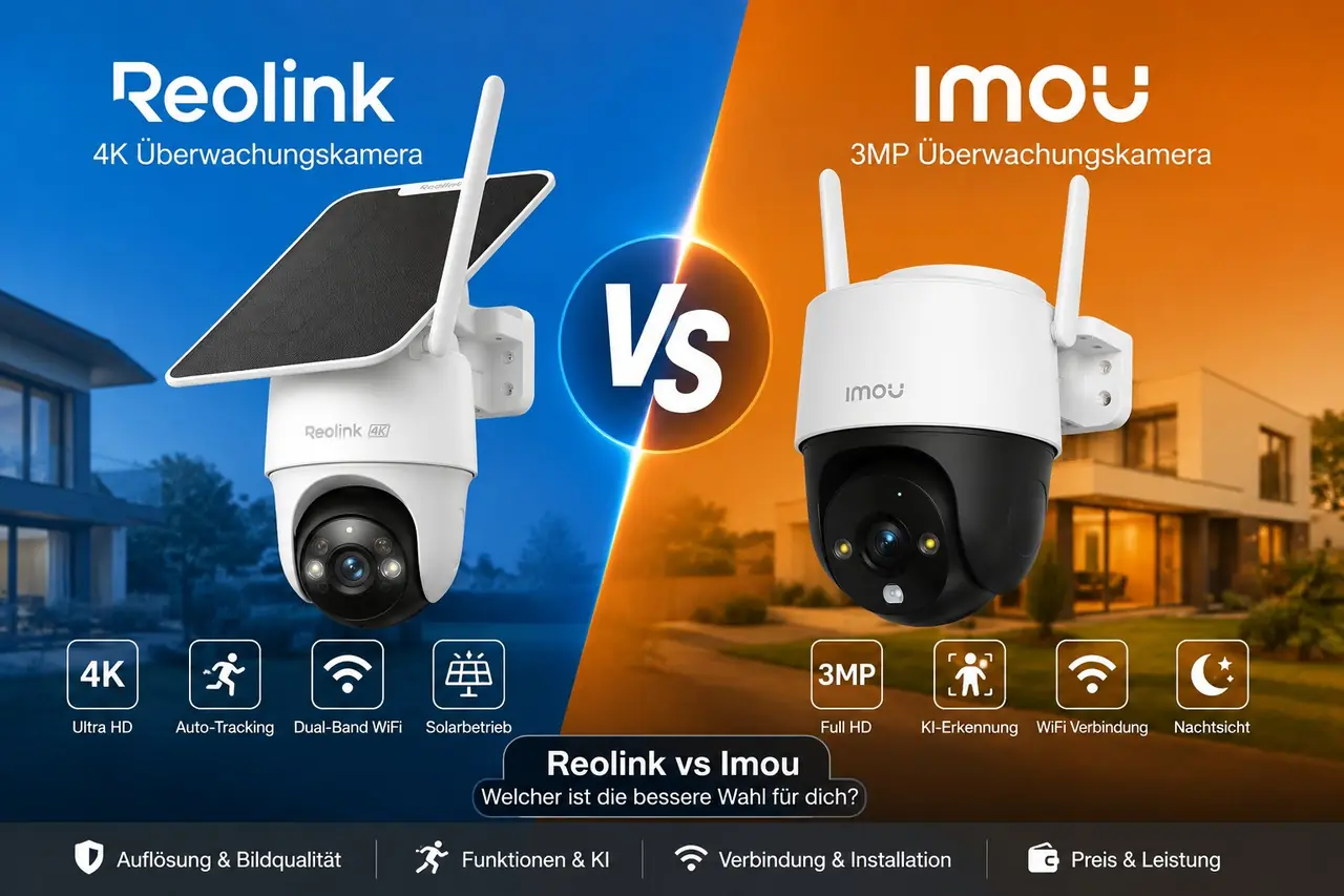 Reolink 4K Solar-Überwachungskamera gegen Imou Cruiser 2 mit 3 MP – Vergleich zweier schwenkbarer WLAN-Außenkameras 2026