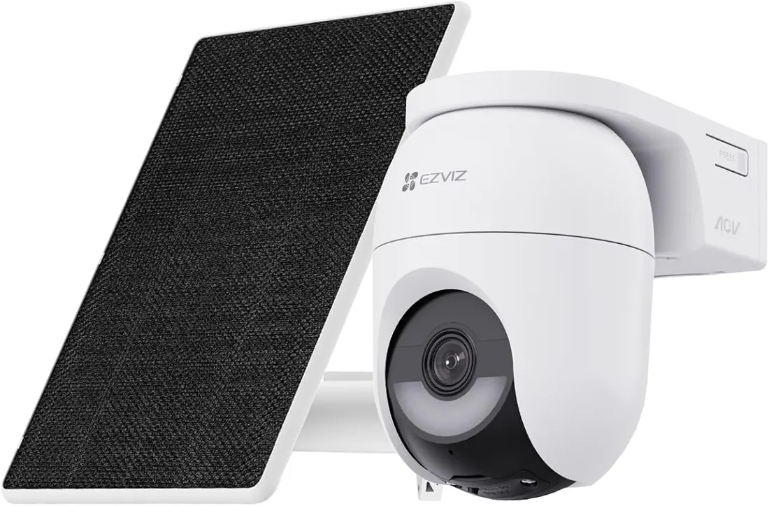 EZVIZ CB8 Lite 4MP Solar-Überwachungskamera mit schwenkbarem Kopf und separatem 5-W-Solarpanel für den Außenbereich