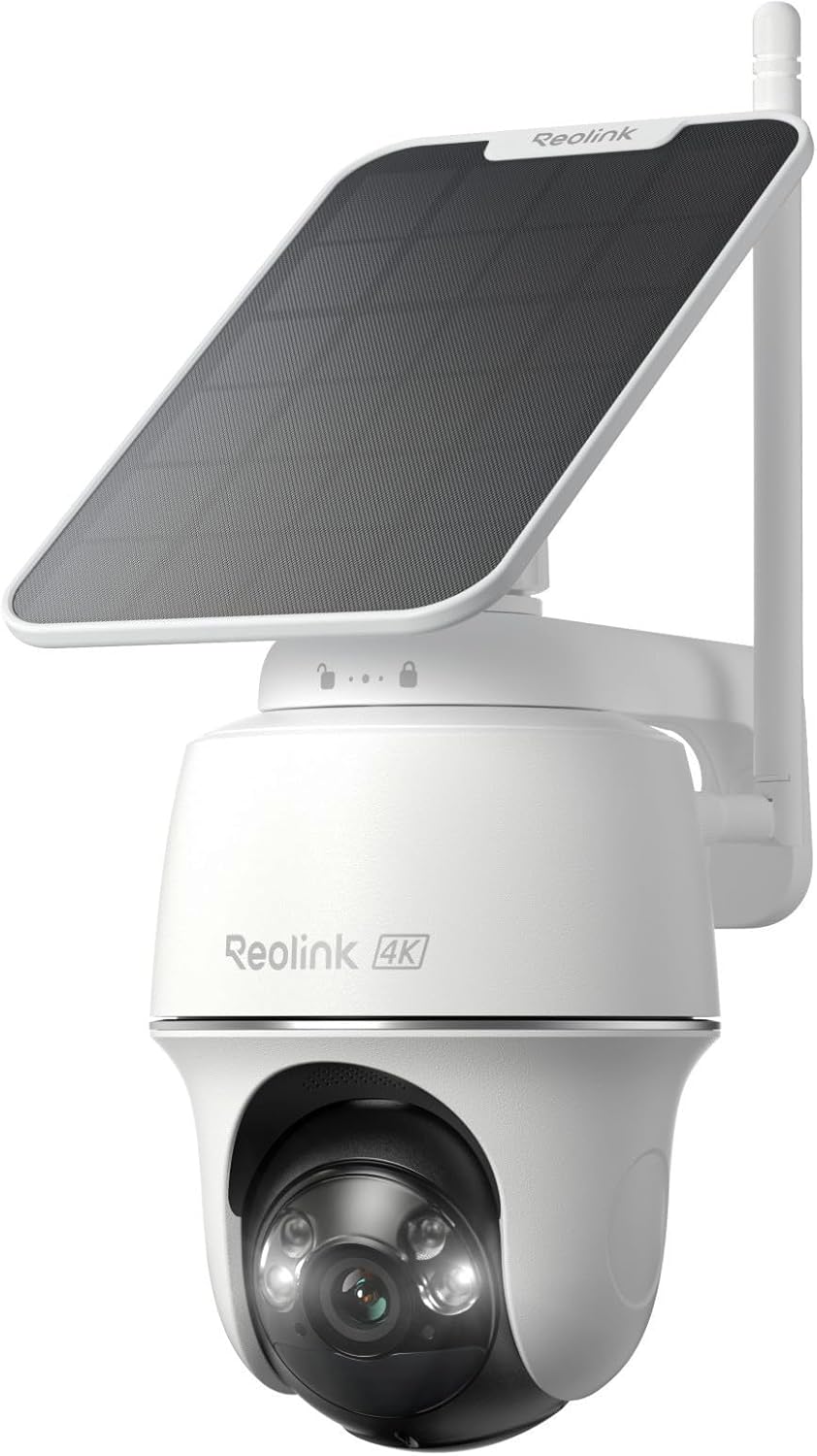 Reolink Argus PT Ultra 4K Akku-Überwachungskamera mit Solarpanel, Pan und Tilt, Spotlight für Farb-Nachtsicht und microSD-Speicher ohne Abo