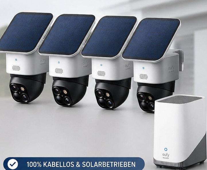 eufyCam 4er-Pack Solar-Überwachungskameras mit Schwenkkopf und HomeBase Zentrale