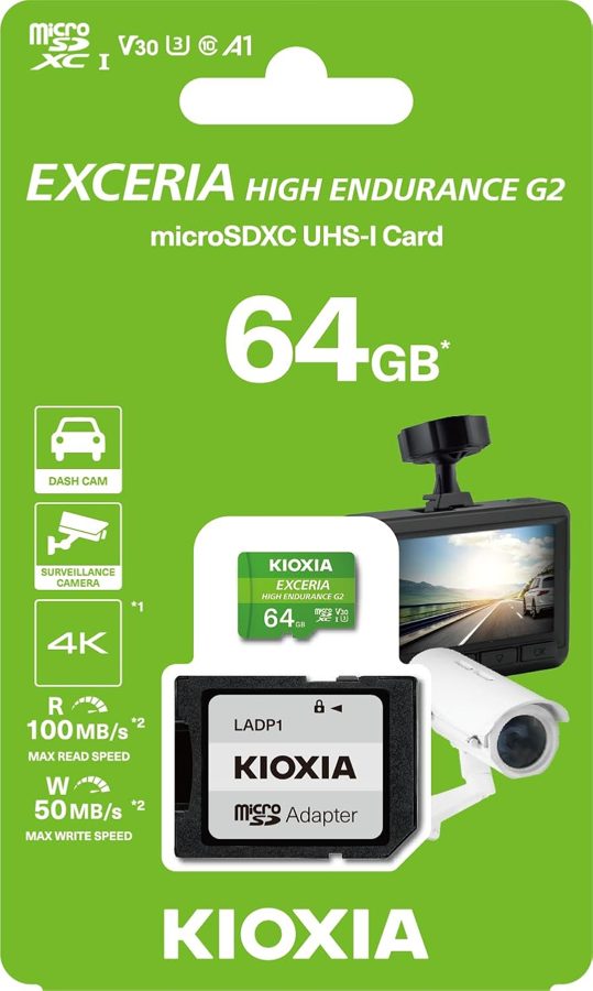 Kioxia EXCERIA High Endurance G2 microSD-Karte 64 GB mit SD-Adapter für Dashcams und Überwachungskameras
