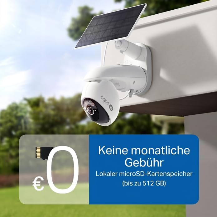 Tapo Solar 4K PT Außenkamera mit Solarpanel – keine monatliche Gebühr, microSD bis 512 GB