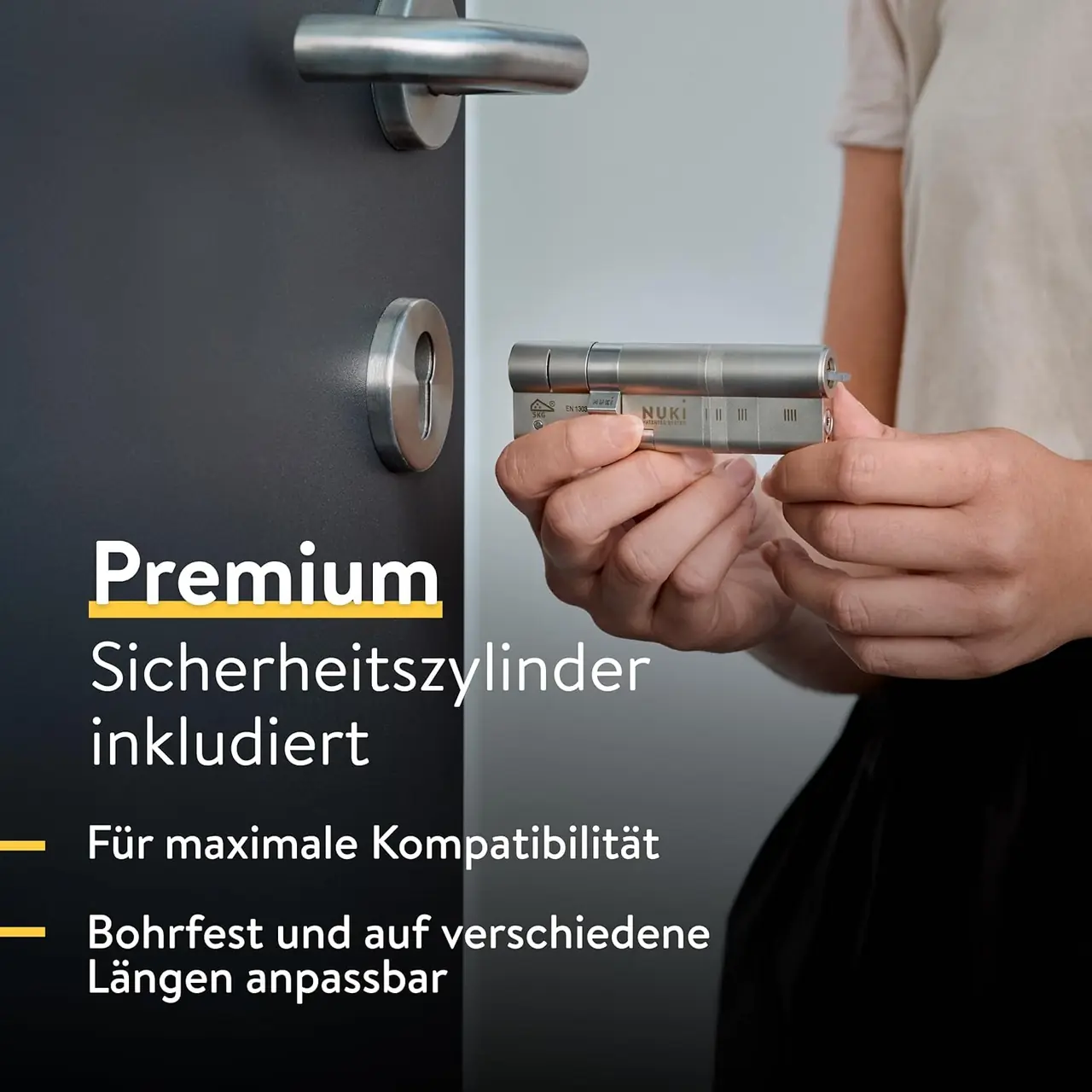 Nuki Smart Lock Ultra mit integriertem Premium Sicherheitszylinder, bohrfest und auf verschiedene Längen anpassbar