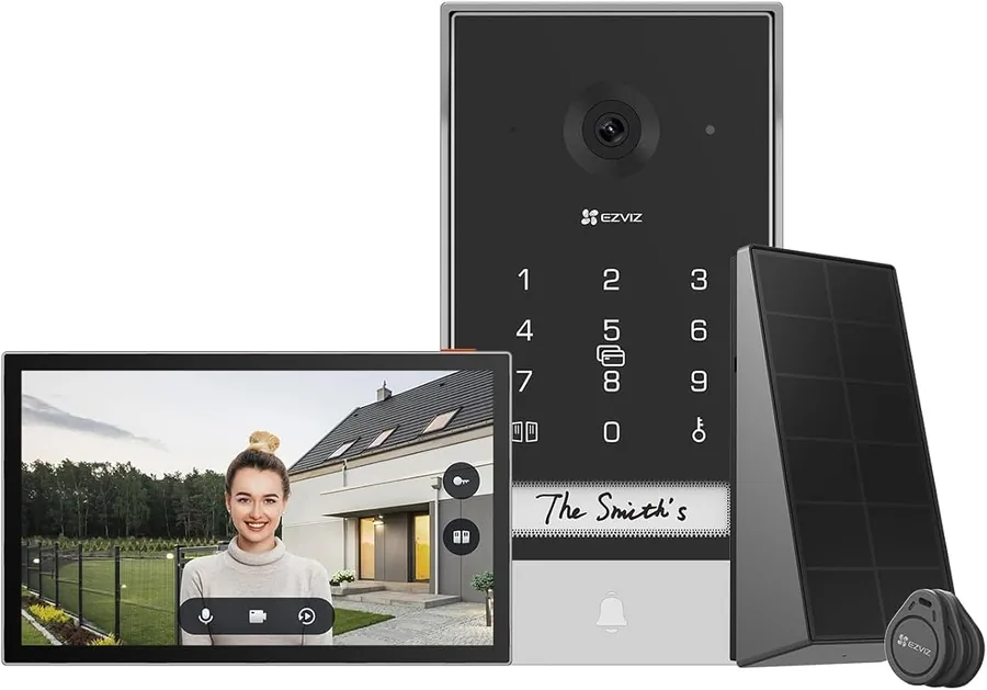 EZVIZ EP7 2K Video-Türsprechanlage kabellos mit Zahlentastatur, entnehmbarem Akku, Solarpanel und 7-Zoll-Innenmonitor