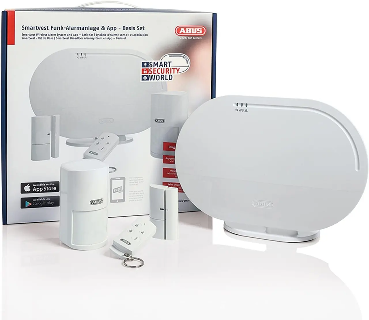 ABUS Smartvest Funk-Alarmanlage Basis-Set mit Zentrale, Bewegungsmelder, Öffnungsmelder und Funk-Fernbedienung