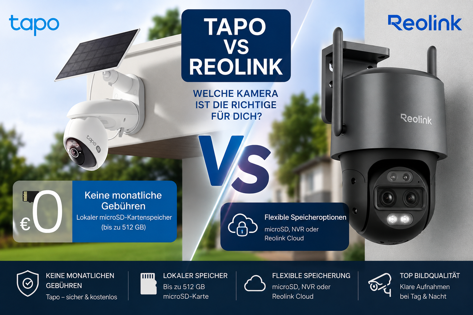 Tapo vs Reolink Überwachungskamera Vergleich 2026 – Tapo Solar 4K PT gegen Reolink Trackmix Dual-Lens PT ohne monatliche Gebühren