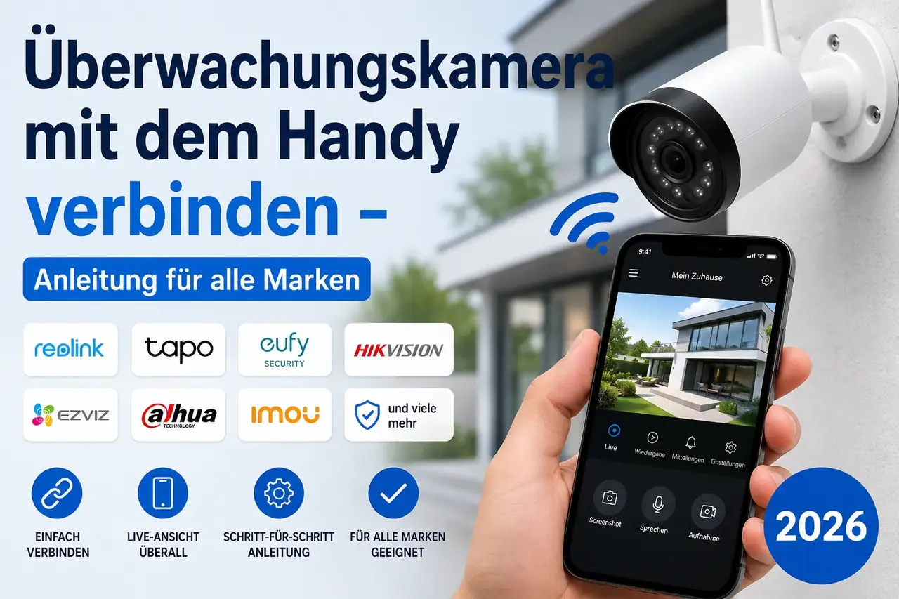 Überwachungskamera mit Handy verbinden – Anleitung für alle Marken 2026 (Reolink, eufy, AOSU, Tapo, EZVIZ, Ring, Hikvision, Dahua, Xiaomi, Imou)