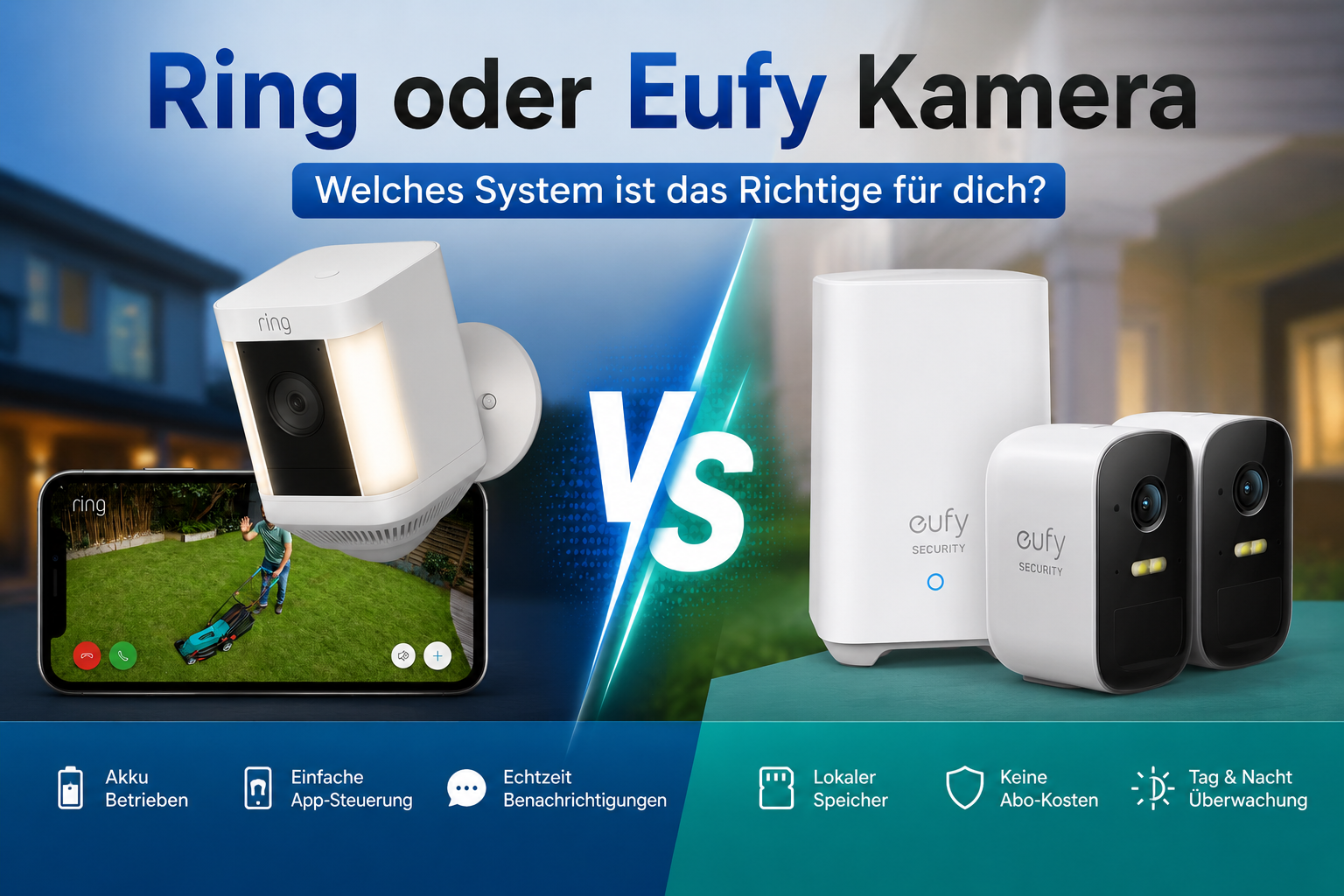 Ring Spotlight Cam Plus oder eufyCam 2C Vergleich 2026 – kabellose Akku-Überwachungskameras mit und ohne Abo im direkten Test
