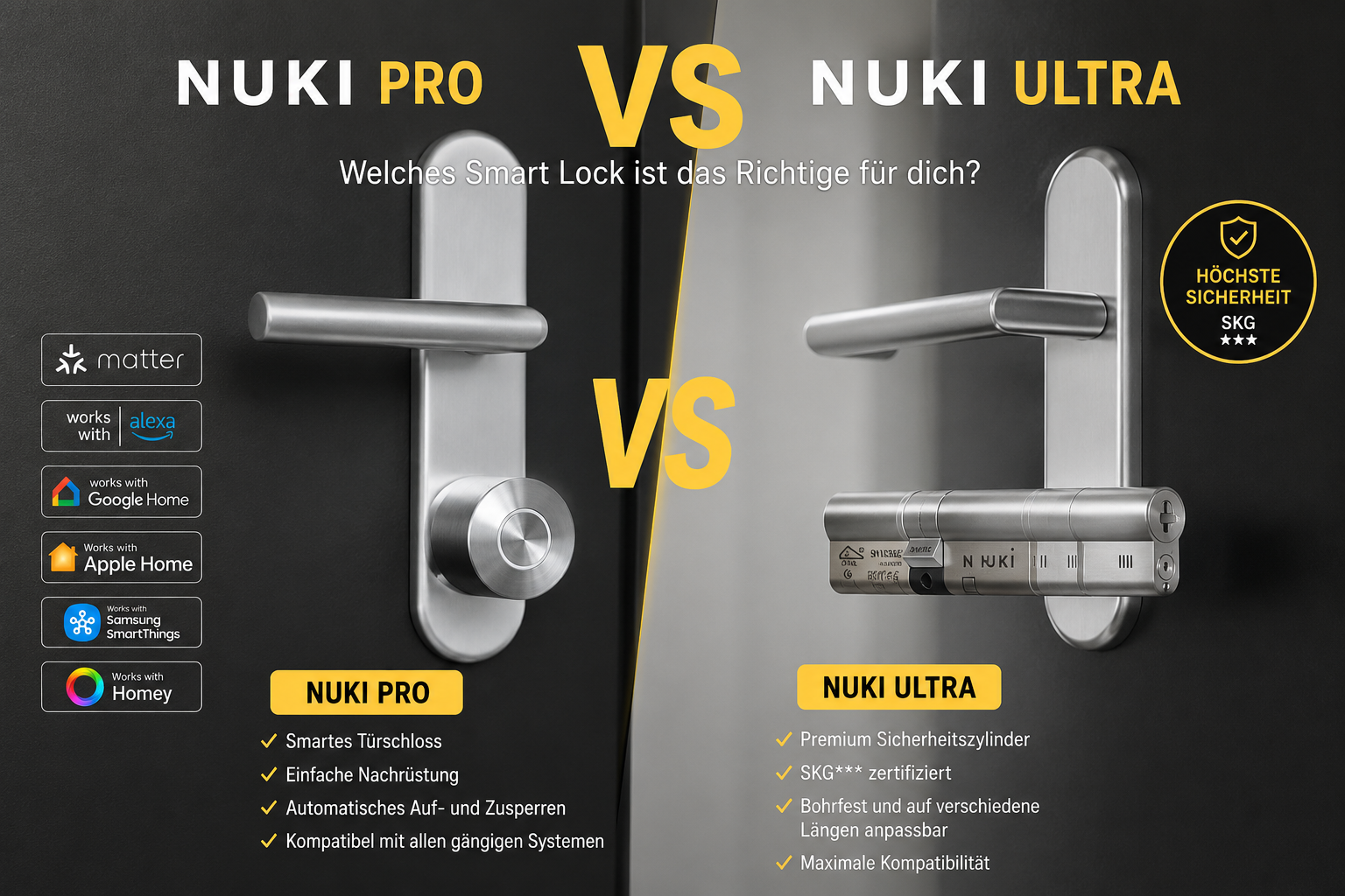 Nuki Smart Lock Pro vs Nuki Smart Lock Ultra Vergleich 2026, smartes Türschloss mit Matter, Alexa, Google Home und Apple Home