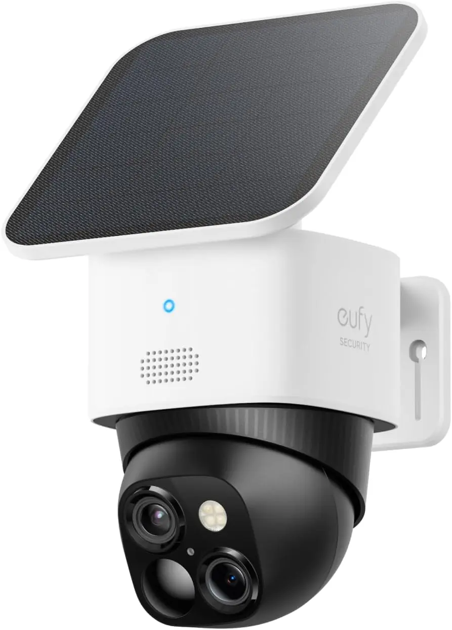 eufy SoloCam S340 Solar-Überwachungskamera mit Dual-Linse (Weitwinkel + Tele), Pan/Tilt, integriertem Solarpanel, 3K Auflösung und Farb-Nachtsicht – kabellose Kamera für Einfamilienhaus ohne Abo