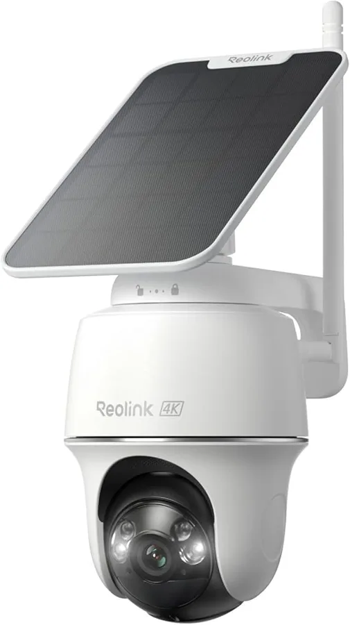 Reolink Argus PT Ultra 4K Solar-Überwachungskamera mit angebautem Solarpanel und schwenkbarem Kamerakopf