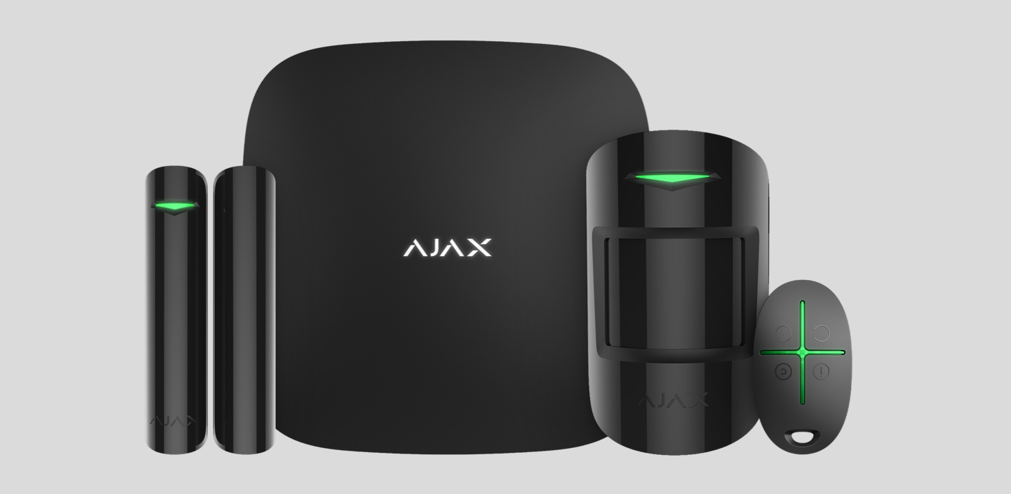 Ajax Starter Kit mit Hub-Zentrale, MotionCam PIR-Bewegungsmelder, DoorProtect Tür-/Fensterkontakt, SpaceControl Keyfob und Smartphone mit Ajax Security System App