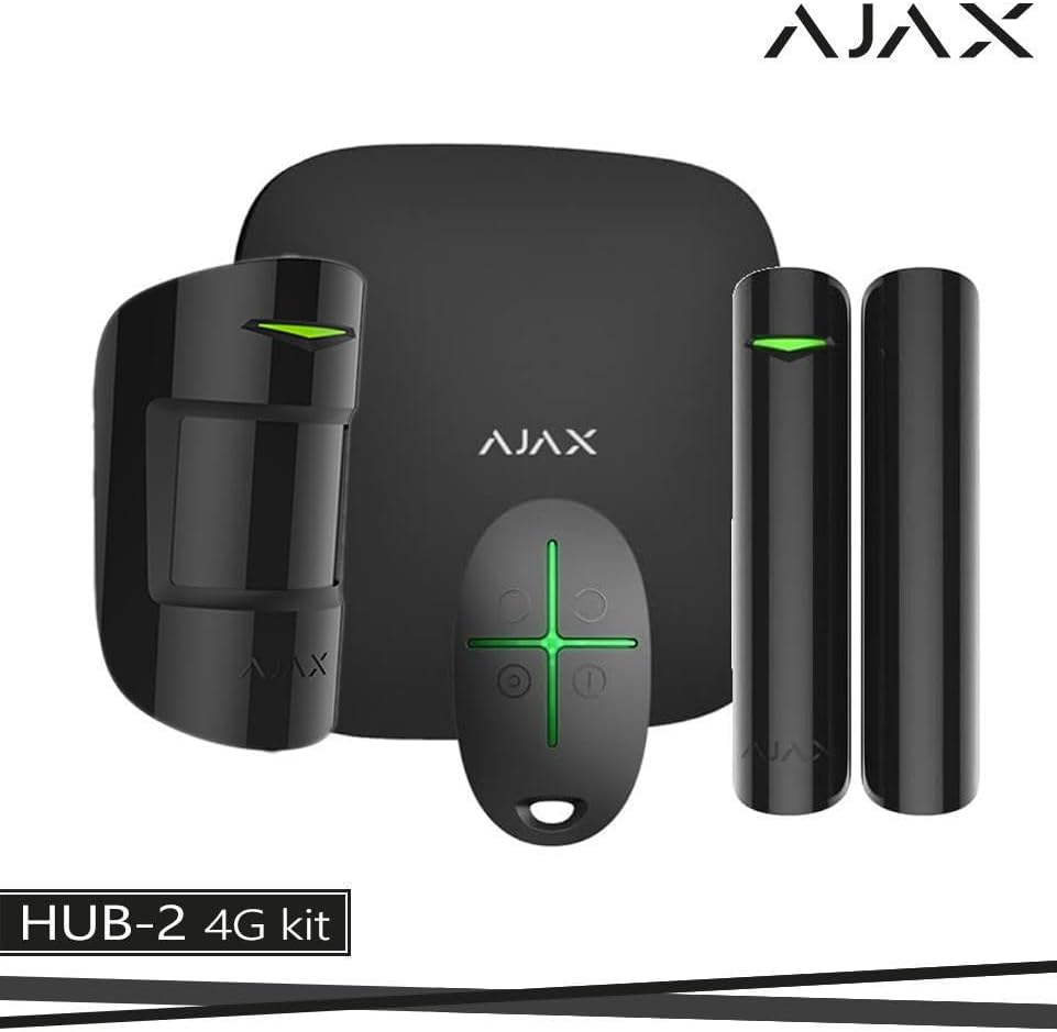 Ajax Hub 2 4G Starter Kit für kleine Unternehmen – Alarmzentrale mit Bewegungsmelder, Türsensor und Fernbedienung