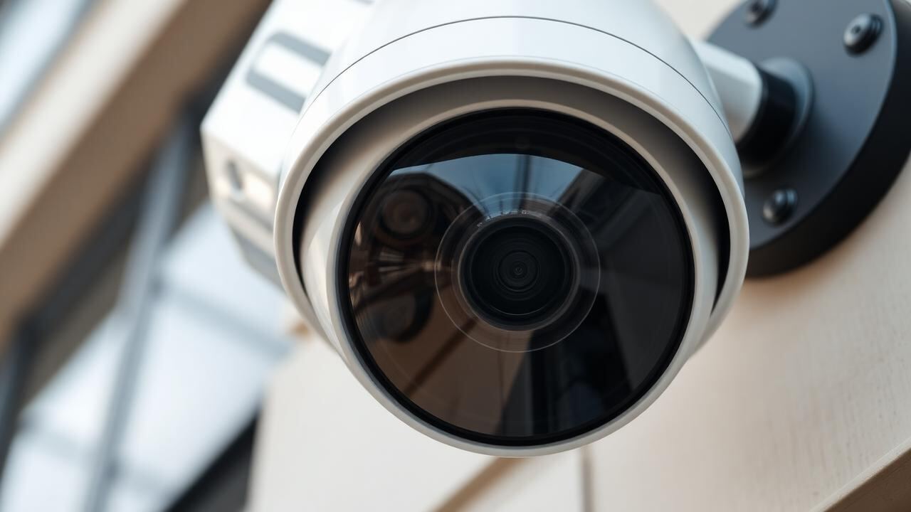 Detailaufnahme einer modernen 4K-Dome-Überwachungskamera – Standard 2026