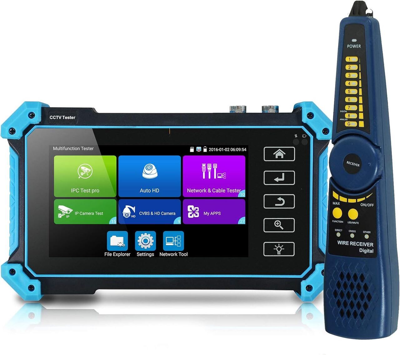 CCTV-Tester IPC-5200C Plus mit 12,7 cm IPS Touchscreen für IP, TVI, CVI, AHD und CVBS Kameras im Einsatz