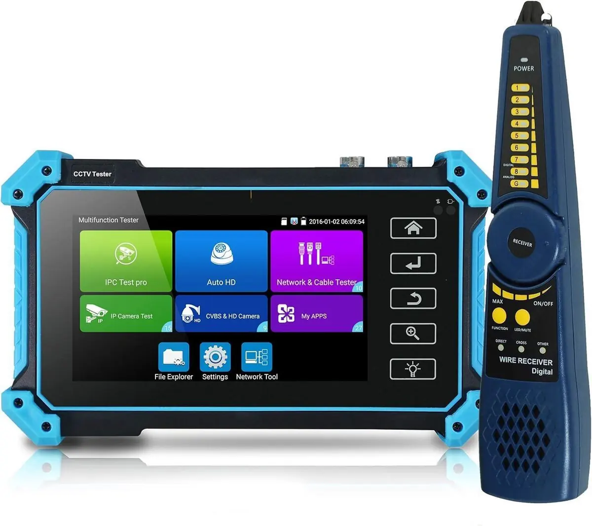 CCTV-Tester IPC-5200C Plus mit 12,7 cm IPS Touchscreen für IP, TVI, CVI, AHD und CVBS Kameras im Einsatz
