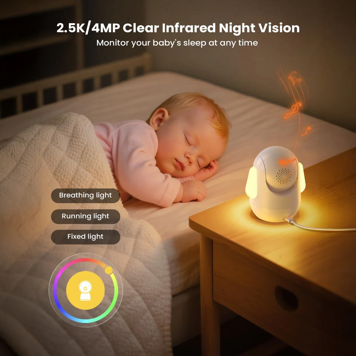 ieGeek Babyphone Baby 5 mit klarer Infrarot-Nachtsicht über schlafendem Baby