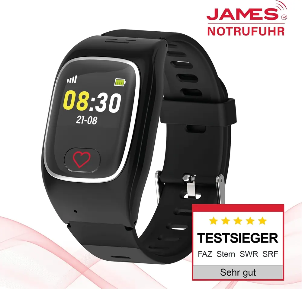 James B8 Notruf- und Sicherheitsuhr für Senioren mit GPS, Sturzerkennung, SOS-Knopf und Pulsmessung