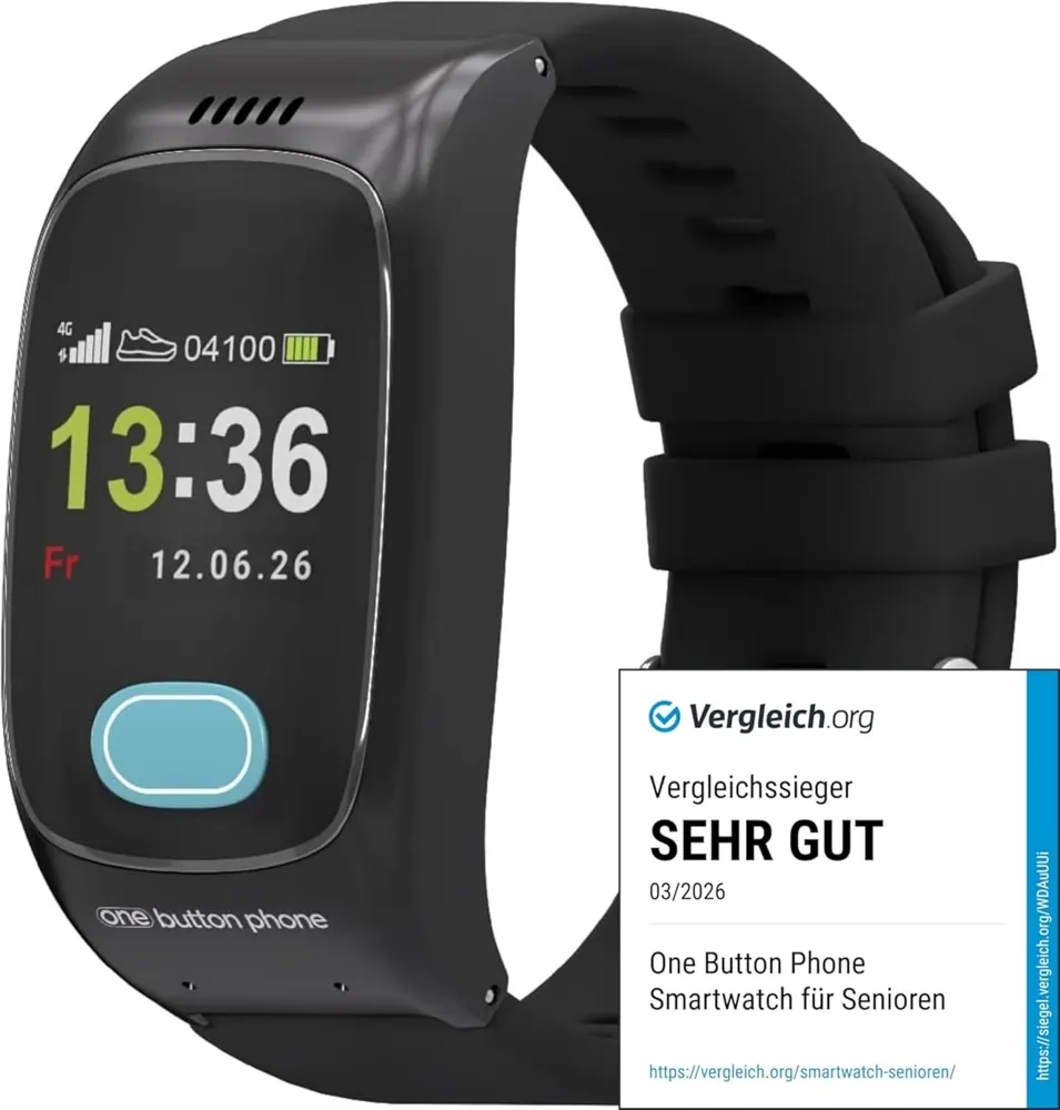 one button phone Notfallarmband für Senioren mit SOS-Taste, GPS-Ortung, Sturzsensor und Familien-App ohne Abo