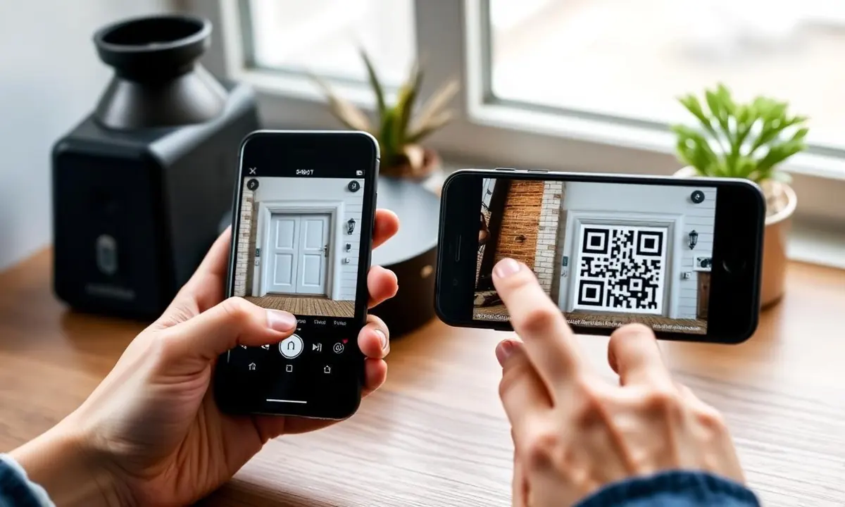 Reolink Kamera auf neues Handy übertragen – zwei Smartphones mit Reolink App und QR-Code beim Übergabe-Vorgang