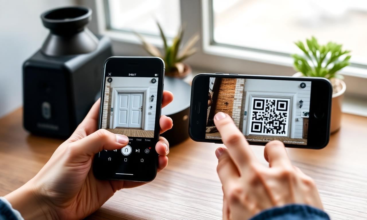 Reolink Kamera auf neues Handy übertragen – zwei Smartphones mit Reolink App und QR-Code beim Übergabe-Vorgang