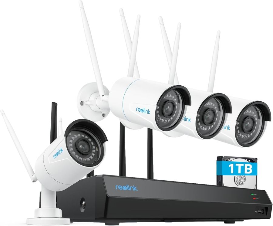 Reolink RLK12-500WB4 WLAN Überwachungskamera Set mit vier 5-MP-Kameras, NVR und 1 TB Festplatte