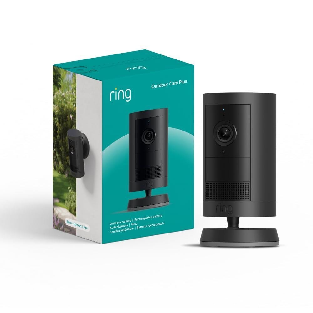 Ring Outdoor Camera Plus mit Verpackung – kabellose WLAN-Außenkamera mit Akku