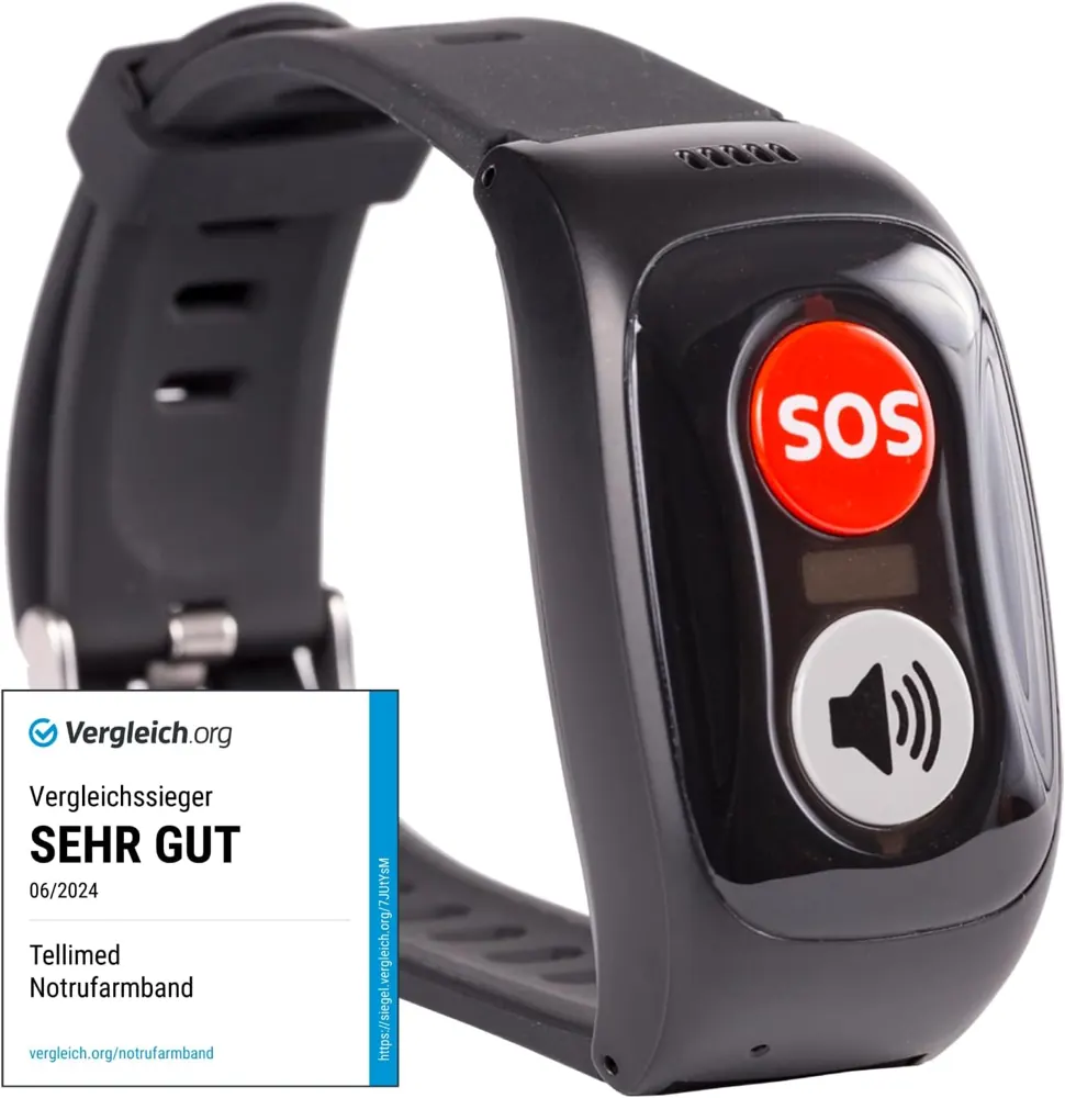 tellimed Carino 4G GPS Notfallarmband für Senioren mit SOS-Knopf, Telefonfunktion und SIM-Slot ohne Abo