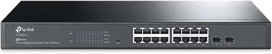 TP-Link TL-SG2218 Front mit 16 Gigabit-Ports und 2 SFP-Slots