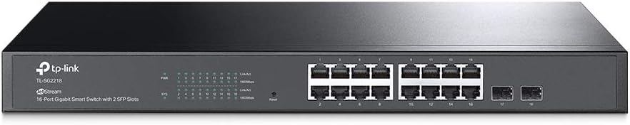 TP-Link TL-SG2218 Front mit 16 Gigabit-Ports und 2 SFP-Slots