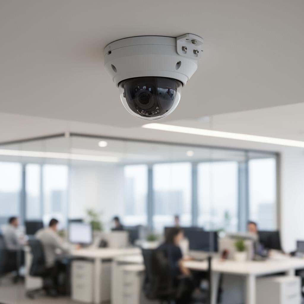 Dome-Überwachungskamera in einer modernen Lagerhalle – Anzahl Kameras Unternehmen planen